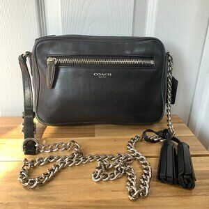 Coach Flight Bag 25362 – Black Leather Crossbody – Silver Chain Strap